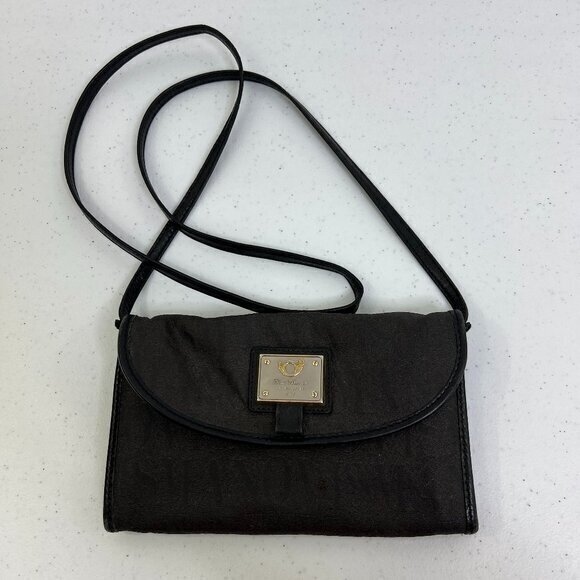 Flavi Vismano Crossbody Purse Bag Monogram Vintage Small Brown Black Long - Picture 1 of 16